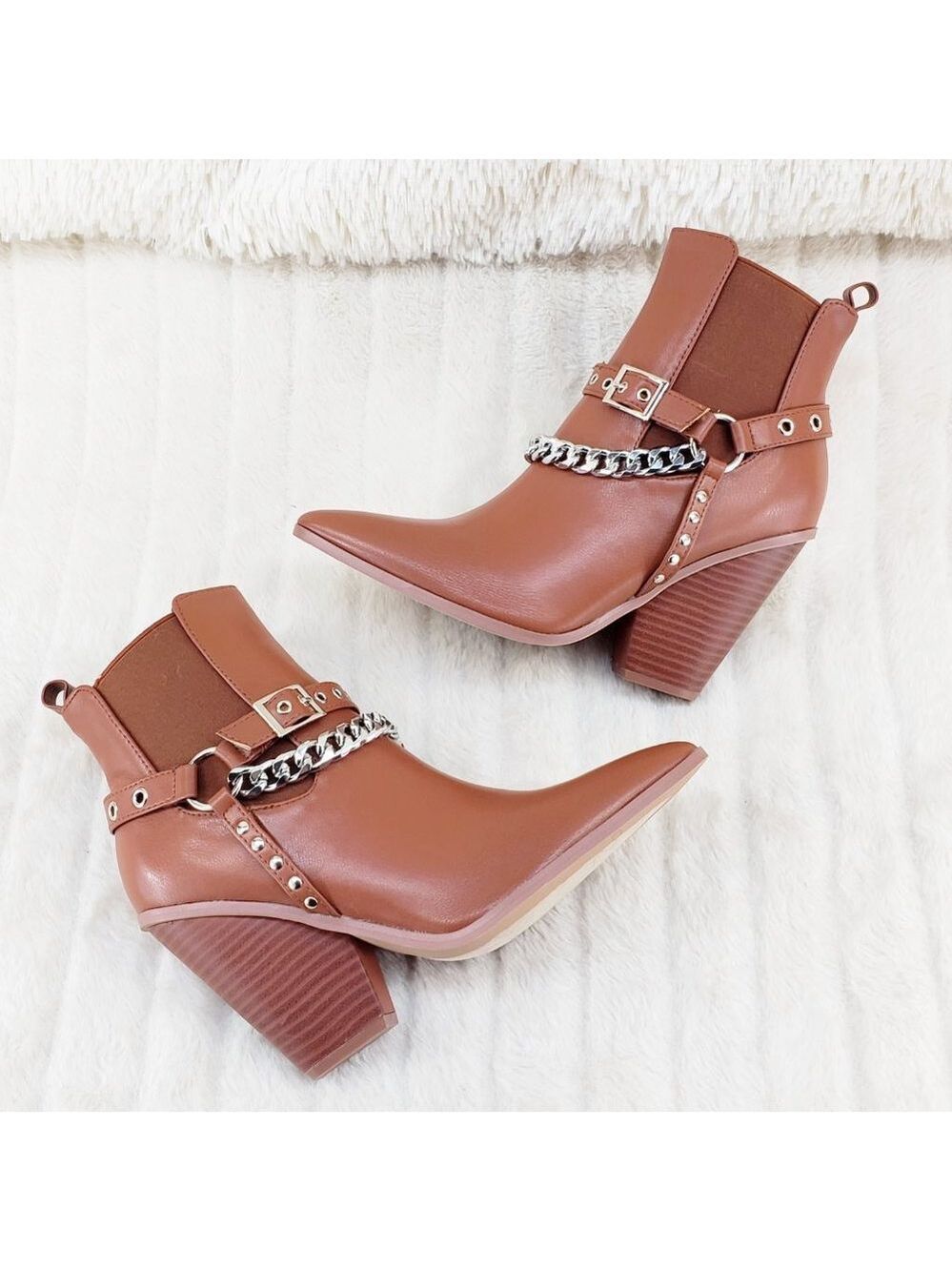 Demitri Tan Western Cowgirl Cowboy Pull On Elastic Panel Ankle Boots - Picture 6 of 11